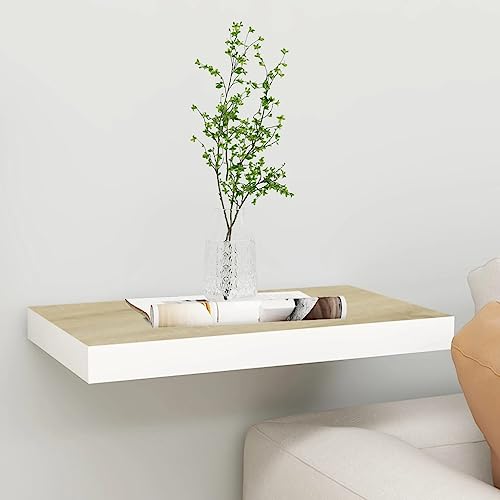 HANJIEFACAI Schweberegal Floating Shelf Eichenoptik White 40x23x3,8 cm MDF Wall Mounted Display Board for Home Decor Books Awards Collection Storage Modern Design von HANJIEFACAI