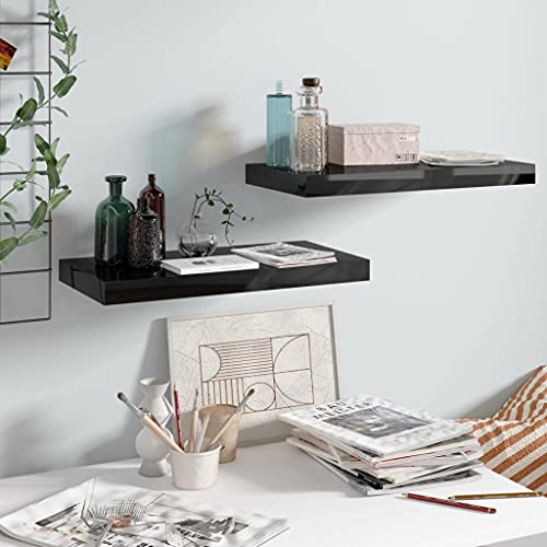 HANJIEFACAI Schweberegale 2 STK Hochglanz Schwarz Floating Wall Shelf MDF Modern Display Rack for Living Room Bedroom Office Decor Books Awards Collection HANJIEFACAI Schweberegale 2 STK Hochglanz Schwarz Floating Wall Shelf MDF Modern Display Rack for Living Room Bedroom Office Decor Books Awards Collection von HANJIEFACAI
