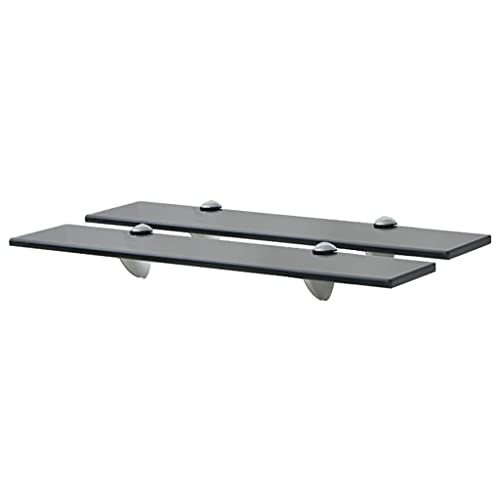 HANJIEFACAI Schweberegale 2 STK. Glas 50x20 cm 8 mm Floating Shelves Black Wall Mounted Glass Shelf for Living Room Bedroom Bathroom Modern Storage Display Rack von HANJIEFACAI