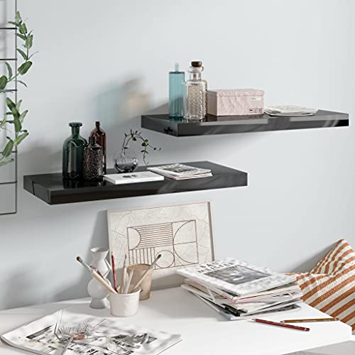 HANJIEFACAI Schweberegale 2 STK. Hochglanz-Schwarz Floating Shelves Set Modern Wall Display Shelf for Living Room Bedroom Decor MDF Board 60x23.5x3.8 cm HANJIEFACAI Schweberegale 2 STK. Hochglanz-Schwarz Floating Shelves Set Modern Wall Display Shelf for Living Room Bedroom Decor MDF Board 60x23.5x3.8 cm von HANJIEFACAI