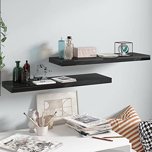 HANJIEFACAI Schweberegale 2 STK. Hochglanz-Schwarz MDF Floating Wall Shelf Set 80x23,5x3,8 cm Modern Home Decor for Living Room Bedroom Office Display Books Awards Decor von HANJIEFACAI