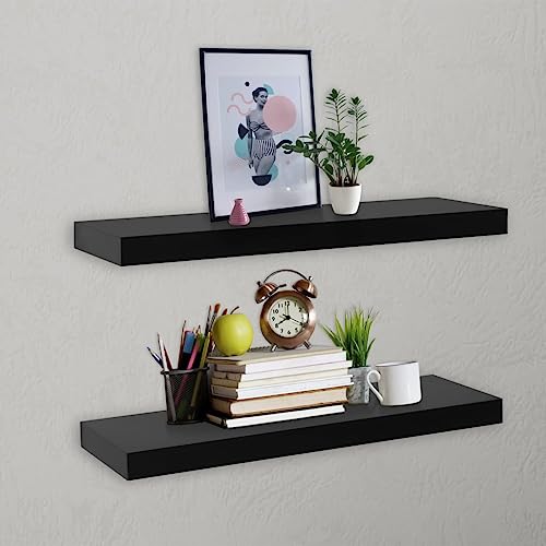 HANJIEFACAI Schweberegale 2 STK. Schwarz 60x20x3.8 cm Floating Wall Shelves Modern Invisible Mounting System for Living Room Display Books Decor HANJIEFACAI Schweberegale 2 STK. Schwarz 60x20x3.8 cm Floating Wall Shelves Modern Invisible Mounting System for Living Room Display Books Decor von HANJIEFACAI