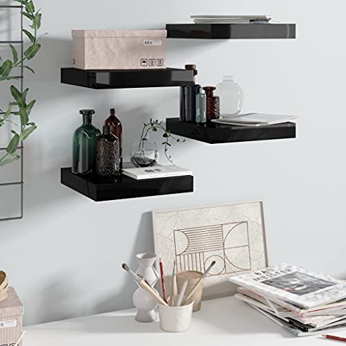 HANJIEFACAI Schweberegale 4 STK. Hochglanz-Schwarz Floating Wall Shelves Modern Home Decor Display Rack for Books Awards Decoration Items MDF Board 23x23.5x3.8 cm HANJIEFACAI Schweberegale 4 STK. Hochglanz-Schwarz Floating Wall Shelves Modern Home Decor Display Rack for Books Awards Decoration Items MDF Board 23x23.5x3.8 cm von HANJIEFACAI