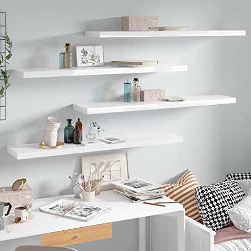 HANJIEFACAI Schweberegale 4 STK. Hochglanz-Weiß Floating Wall Shelves Set Modern Home Decor Storage Display Books Awards Decoration MDF Board 120x23,5x3,8 cm HANJIEFACAI Schweberegale 4 STK. Hochglanz-Weiß Floating Wall Shelves Set Modern Home Decor Storage Display Books Awards Decoration MDF Board 120x23,5x3,8 cm von HANJIEFACAI