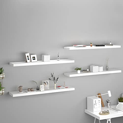 HANJIEFACAI Schweberegale 4 STK. White Floating Shelves MDF Wall Mounted Storage Display Rack for Living Room Bedroom Kitchen Books Decor 120x23.5x3.8 cm HANJIEFACAI Schweberegale 4 STK. White Floating Shelves MDF Wall Mounted Storage Display Rack for Living Room Bedroom Kitchen Books Decor 120x23.5x3.8 cm von HANJIEFACAI