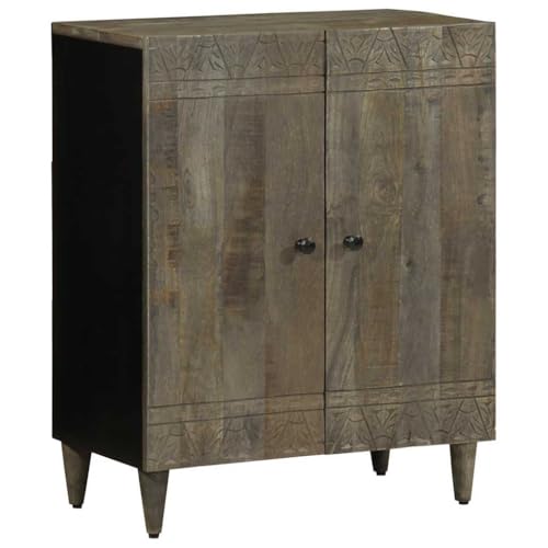 HANJIEFACAI Sideboard Hellgrau Massivholz Mango 60x33,5x75 cm Beistellschrank Küchenschrank Badschrank Stauraum Dekorativ Robust von HANJIEFACAI