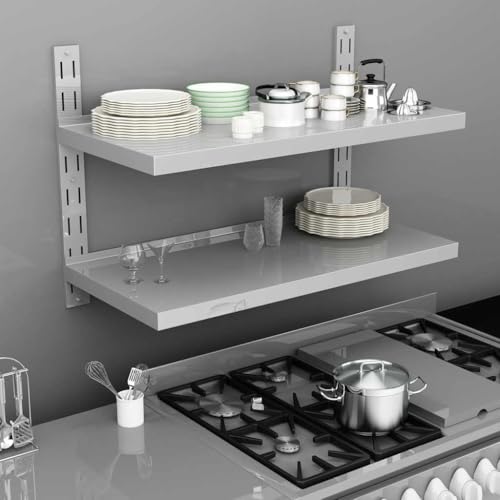HANJIEFACAI Stainless Steel Wall Shelf 2 Tier 100x30 cm Kitchen Storage Rack for Dishes Utensils Heavy Duty 40kg Load Capacity Modern Space Saving Organizer HANJIEFACAI Stainless Steel Wall Shelf 2 Tier 100x30 cm Kitchen Storage Rack for Dishes Utensils Heavy Duty 40kg Load Capacity Modern Space Saving Organizer von HANJIEFACAI