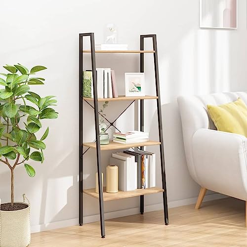 HANJIEFACAI Standregal 4 Böden Hellbraun und Schwarz 56x35x140 cm Vitrine Book Shelf Bookcase Display Cabinet für Arbeitszimmer Balkon Wohnzimmer Schlafzimmer von HANJIEFACAI