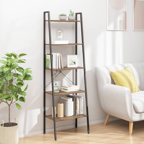 HANJIEFACAI Standregal mit 5 Böden Dunkelbraun und Schwarz 56x35x174 cm Vitrine Book Shelf Bookcase Display Cabinet für Arbeitszimmer Balkon Wohnzimmer Schlafzimmer von HANJIEFACAI