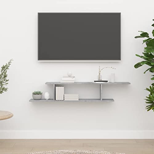 HANJIEFACAI TV Wall Shelf Concrete Gray 125x18x23 cm Wood Material Modern Design for Living Room Bedroom Storage Organizer with 40kg Load Capacity Space Saving Mounting von HANJIEFACAI