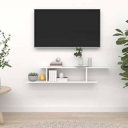 HANJIEFACAI TV Wall Shelf White 125x18x23 cm Wood Material Modern Design for Living Room Bedroom Storage Organizer with 40kg Load Capacity Easy Assembly Space Saving von HANJIEFACAI