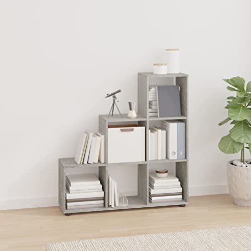 HANJIEFACAI Treppenregal Betongrau 107 cm Holzwerkstoff Small Bookcase Bookcase Cabinet Display Cabinet für Wohnzimmer Schlafzimmer Balkon Arbeitszimmer von HANJIEFACAI