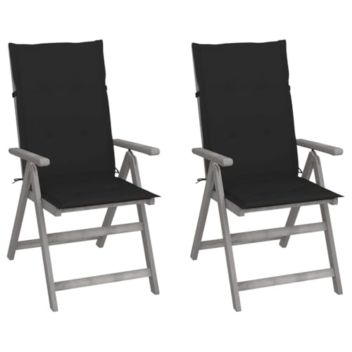 HANJIEFACAI Verstellbare Gartenstühle 2 STK. mit Auflagen Massivholz Akazie Terrassenstuhl Balkonstuhl Essstühle Terrassenstühle für Balkon Park Schlafraum Camping von HANJIEFACAI