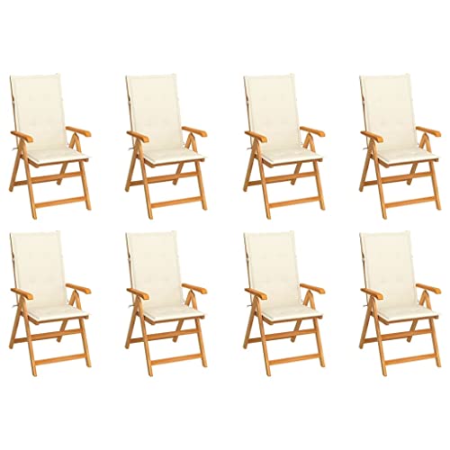HANJIEFACAI Verstellbare Gartenstühle mit Auflagen 8 STK. Massivholz Teak Stuhl Garten Gartenstuhl Balkonstuhl Biergartenstühle für Hof Balkon Schlafraum Park von HANJIEFACAI