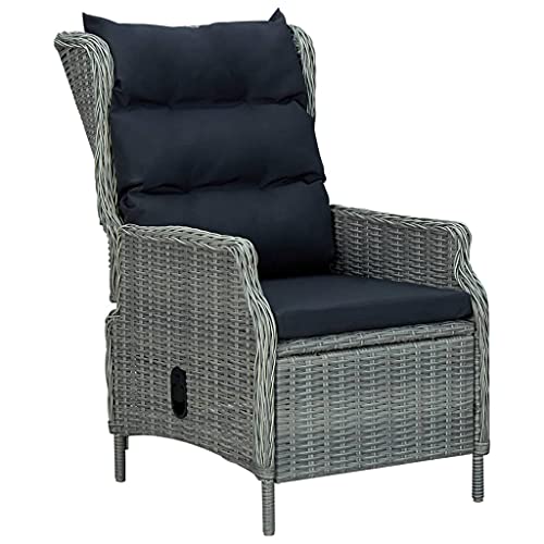 HANJIEFACAI Verstellbarer Gartensessel mit Auflagen Poly Rattan Hellgrau Stuhl Garten Gartenstuhl Balkonstuhl Biergartenstühle für Park Hof Schlafraum Camping von HANJIEFACAI