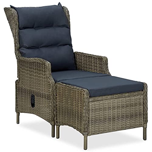 HANJIEFACAI Verstellbarer Gartensessel mit Fußhocker Poly Rattan Braun Stuhl Garten Gartenstuhl Balkonstuhl Biergartenstühle für Park Hof Schlafraum Camping von HANJIEFACAI