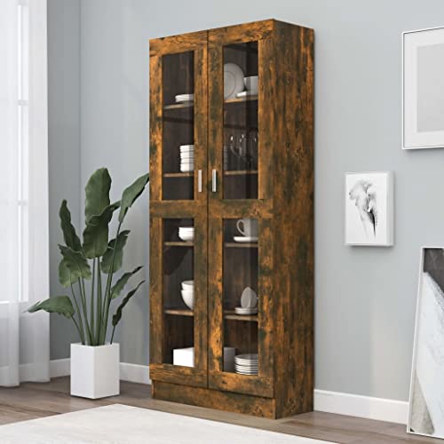 HANJIEFACAI Vitrinenschrank Räuchereiche 82,5x30,5x185,5 cm Holzwerkstoff Bücherregal Book Shelf Cabinet Shelf Organizer für Arbeitszimmer Schlafzimmer Wohnzimmer Balkon von HANJIEFACAI