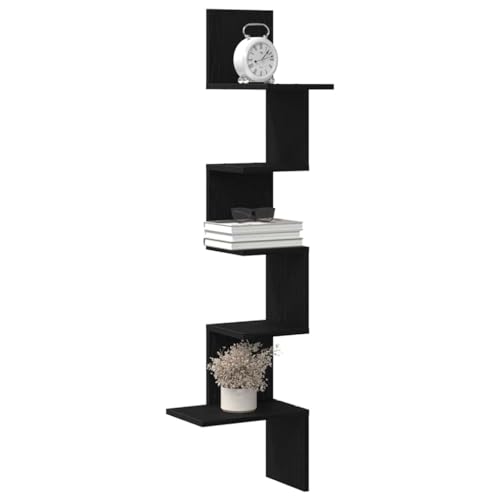 HANJIEFACAI Wall Corner Shelf Black 32x32x127.5 cm Wood Material Space Saving Storage Rack for Living Room Bedroom Office Display Books Decor HANJIEFACAI Wall Corner Shelf Black 32x32x127.5 cm Wood Material Space Saving Storage Rack for Living Room Bedroom Office Display Books Decor von HANJIEFACAI