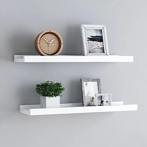 HANJIEFACAI Wall Picture Ledge Shelf Set of 2 White MDF 60x9x3 cm Modern Photo Display Shelf for Living Room Bedroom Decor with U-Shaped Design von HANJIEFACAI