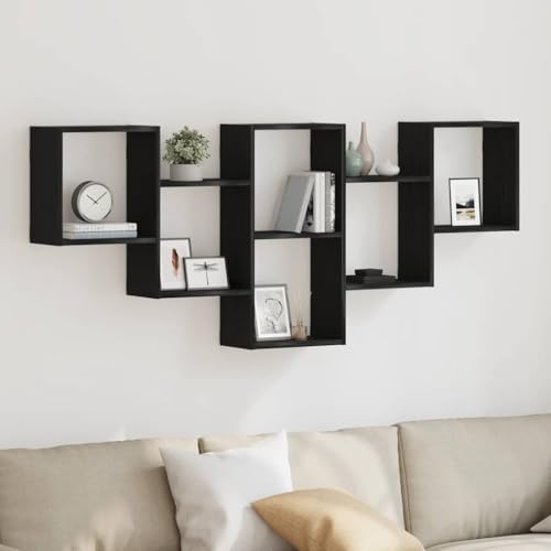 HANJIEFACAI Wall Shelf Black Oak Look 159x18x66 cm Particle Board Floating Storage Organizer for Living Room Bedroom Modern Space Saving Design von HANJIEFACAI