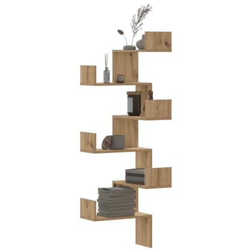 HANJIEFACAI Wand-Eckregal Artisan-Eiche 45x45x147 cm Holzwerkstoff Corner Wall Shelf with 60kg Load Capacity for Living Room Bedroom Storage Display Books Decor von HANJIEFACAI
