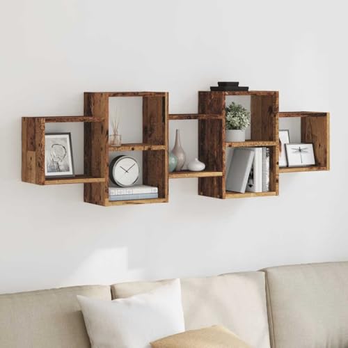 HANJIEFACAI Wandregal Altholz-Optik 129x18x42 cm Holzwerkstoff Floating Wall Shelf with Vintage Wood Look for Living Room Bedroom Storage Organizer Durable Moisture Resistant von HANJIEFACAI