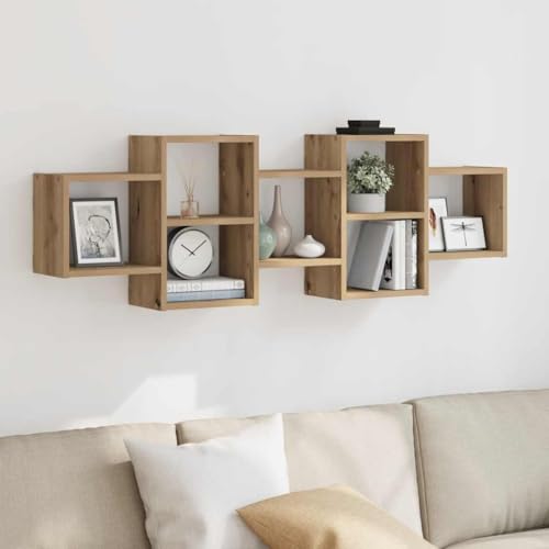 HANJIEFACAI Wandregal Artisan-Eiche 129x18x42 cm Holzwerkstoff Floating Wall Shelf with Storage Space for Living Room Bedroom Kitchen Modern Decorative Organizer von HANJIEFACAI