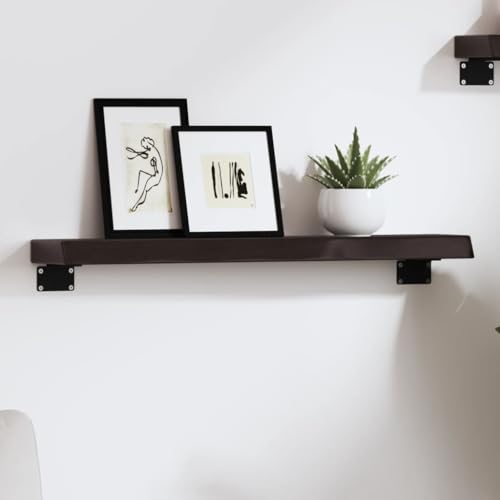 HANJIEFACAI Wandregal Dunkelbraun 60x10x4 cm Massivholz Eiche Behandelt Wall Shelf Rustic Style Solid Oak Wood with Dark Finish for Bathroom Kitchen Storage von HANJIEFACAI