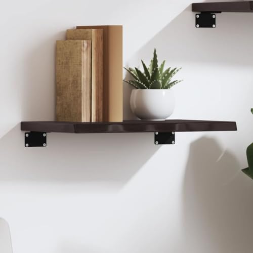 HANJIEFACAI Wandregal Dunkelbraun Rustikales Eichenholz Regalbrett 40x30x2 cm Massivholz Wandboard mit Naturkante für Badezimmer Küche Wohnzimmer Deko Aufbewahrung von HANJIEFACAI