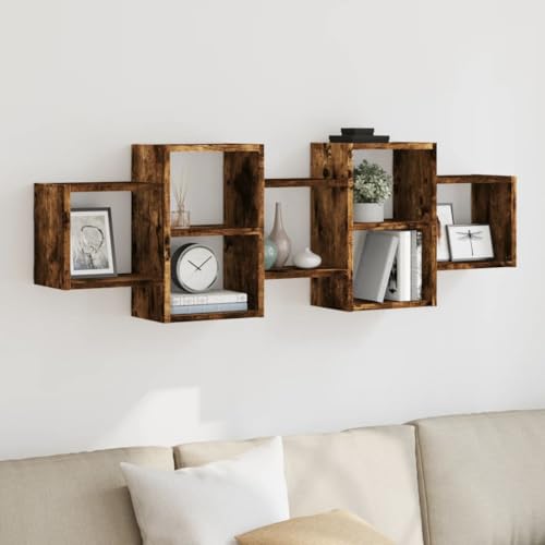 HANJIEFACAI Wandregal Räuchereiche Holzwerkstoff 129x18x42 cm Floating Wall Shelf with Storage Space for Living Room Bedroom Kitchen Modern Home Decor Organizer von HANJIEFACAI