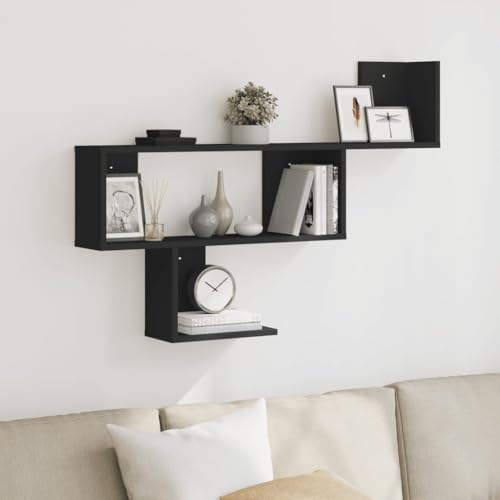 HANJIEFACAI Wandregal Schwarz 100x15x70 cm Holzwerkstoff Floating Wall Shelf Modern Storage Organizer for Living Room Bedroom Kitchen Space Saving Durable von HANJIEFACAI