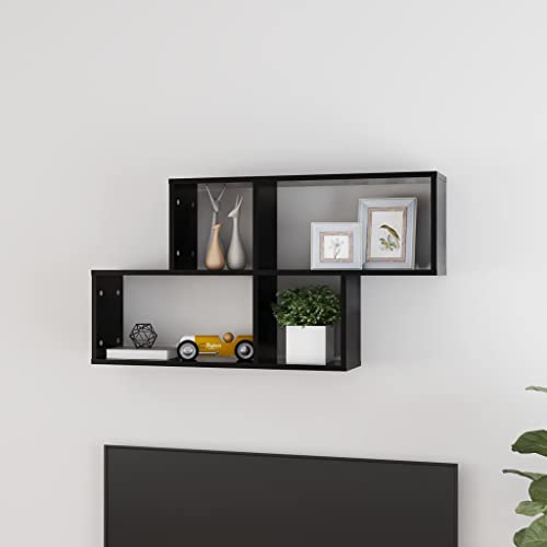 HANJIEFACAI Wandregal Schwarz 100x18x53 cm Holzwerkstoff Wall Shelf Cube Organizer Modern Design Living Room Bedroom Storage Display Bookshelf Deko Regal von HANJIEFACAI
