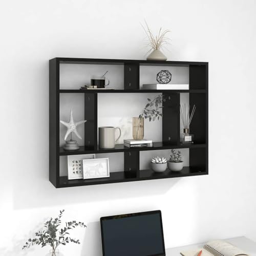 HANJIEFACAI Wandregal Schwarz 75x16x55 cm Holzwerkstoff Wall Shelf Storage Organizer Bookshelf Display Rack for Living Room Bedroom Office Decor von HANJIEFACAI