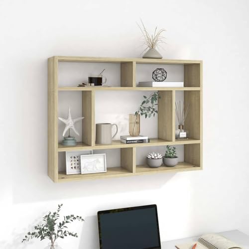 HANJIEFACAI Wandregal Sonoma-Eiche 75x16x55 cm Holzwerkstoff Wall Shelf with Open Compartments for Books Decor Storage Space Living Room Bedroom Office Organizer von HANJIEFACAI
