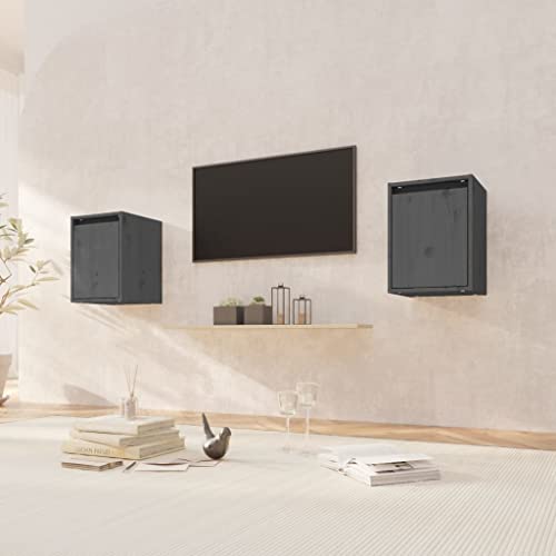 HANJIEFACAI Wandschränke 2 STK. Grau 30x30x40 cm Massivholz Kiefer Hängeschränke TV Schrank Dekorative Wandregal Wohnzimmer Schlafzimmer Küche Aufbewahrung von HANJIEFACAI