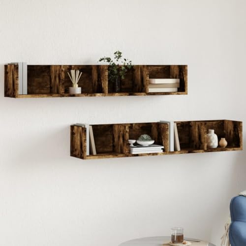 HANJIEFACAI Wandschränke 2 STK. Räuchereiche 99x18x16,5 cm Holzwerkstoff Wall Cabinet Storage Shelves for Living Room Bedroom Office Modern Design von HANJIEFACAI