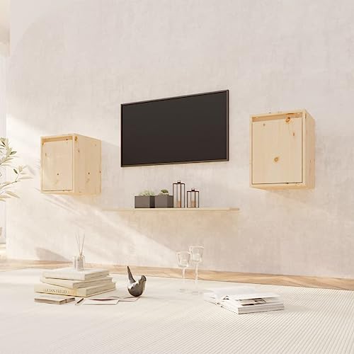 HANJIEFACAI Wandschränke 2 Stück 30x30x40 cm Massivholz Kiefer Hängeschrank TV Schrank Wandregal Dekorativ Praktisch Wohnzimmer Schlafzimmer von HANJIEFACAI