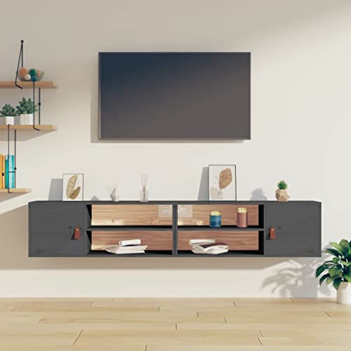 HANJIEFACAI Wandschränke 2 Stück Grau 80x30x30 cm Massivholz Kiefer Wandregal Bücherregal Wohnzimmer Schlafzimmer Dekor Lagerung Organizer HANJIEFACAI Wandschränke 2 Stück Grau 80x30x30 cm Massivholz Kiefer Wandregal Bücherregal Wohnzimmer Schlafzimmer Dekor Lagerung Organizer von HANJIEFACAI