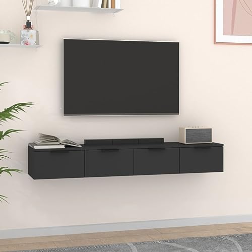 HANJIEFACAI Wandschränke 2 Stück Schwarz Holzwerkstoff Hängeschrank mit Schubladen für Küche Bad Flur 68x30x20 cm Stauraum Möbel von HANJIEFACAI