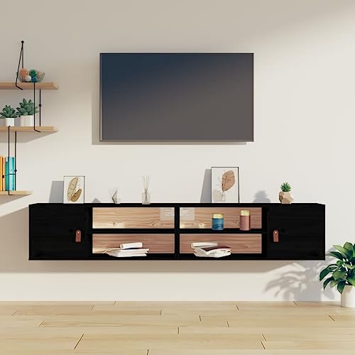 HANJIEFACAI Wandschränke 2 Stück Schwarz Massivholz Kiefer 80x30x30 cm Wandregal Aufbewahrungsschränke für Wohnzimmer Schlafzimmer mit 4 Fächern Tür HANJIEFACAI Wandschränke 2 Stück Schwarz Massivholz Kiefer 80x30x30 cm Wandregal Aufbewahrungsschränke für Wohnzimmer Schlafzimmer mit 4 Fächern Tür von HANJIEFACAI