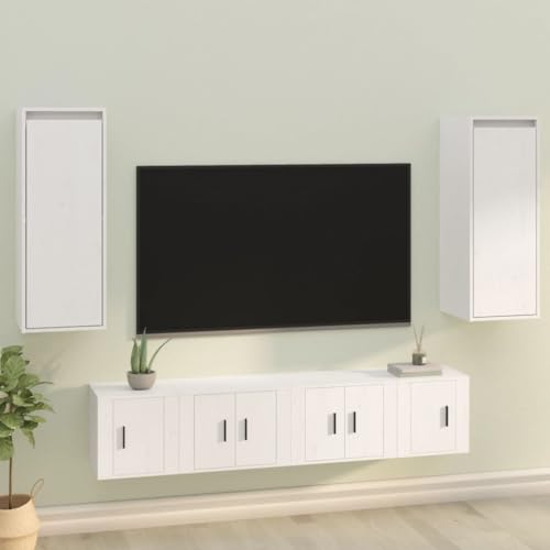 HANJIEFACAI Wandschränke 2 Stück Weiß 30x30x80 cm Massivholz Kiefer Hängeschrank TV Schrank Wohnzimmer Schlafzimmer Dekorativ Praktisch Langlebig von HANJIEFACAI