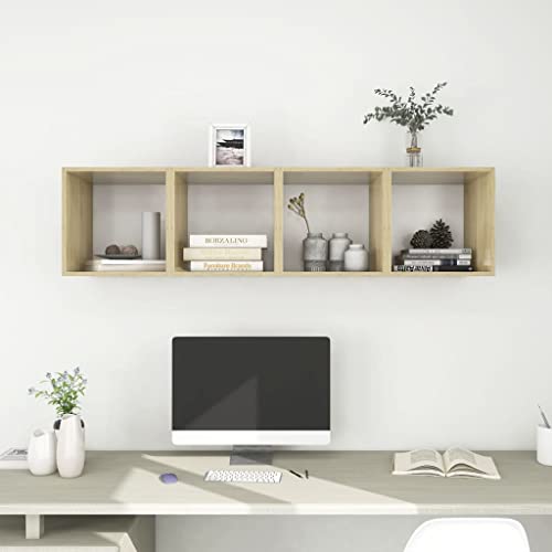 HANJIEFACAI Wandschränke 4 STK. Weiß Sonoma-Eiche Holzwerkstoff Wandregal 37x37x37 cm Hängeschrank für Wohnzimmer Küche Bad Aufbewahrung Dekoration von HANJIEFACAI