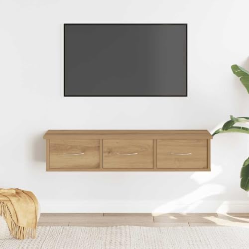 HANJIEFACAI Wandschrank Artisan-Eiche 88x26x18,5 cm Holzwerkstoff TV Media Schrank mit 3 Schubladen Wandmontage Wohnzimmer Schlafzimmer Dekorativ Praktisch Stauraum von HANJIEFACAI