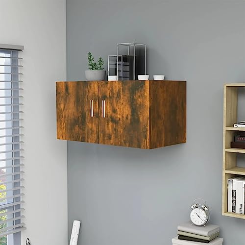 HANJIEFACAI Wandschrank Räuchereiche 80x39x40 cm Holzwerkstoff Wall Cabinet with 2 Doors Modern Design Space Saving Storage Solution for Living Room Bedroom Kitchen von HANJIEFACAI