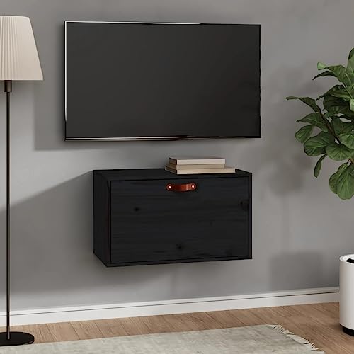 HANJIEFACAI Wandschrank Schwarz 60x30x35 cm Massivholz Kiefer Hängeschrank TV Schwebeschrank Stauraum Wandmontage Badezimmer Küche Wohnzimmer von HANJIEFACAI