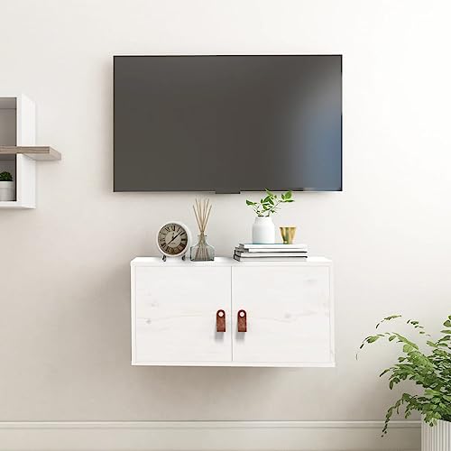 HANJIEFACAI Wandschrank Weiß 60x30x30 cm Massivholz Kiefer Hängeschrank für Bad Küche Wohnzimmer mit viel Stauraum und rustikaler Optik von HANJIEFACAI