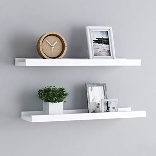 HANJIEFACAI White MDF Picture Ledge Shelf Set of 2, 40x9x3 cm Wall Display Ledges for Photo Frames and Home Decor, Space Saving U-Shaped Design with Protective Edge von HANJIEFACAI