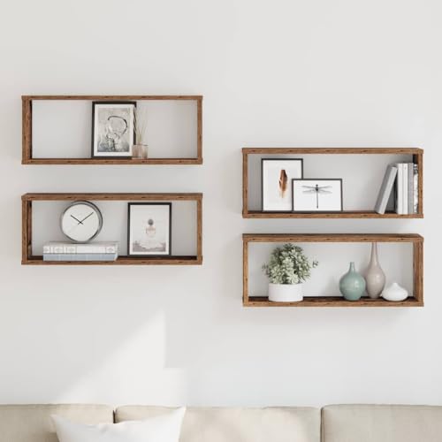 HANJIEFACAI Würfel-Wandregale 4 STK. Altholz-Optik Holzwerkstoff Regalbrett Wohnzimmer Schlafzimmer Deko Aufbewahrung Wandmontage 60x15x23 cm von HANJIEFACAI