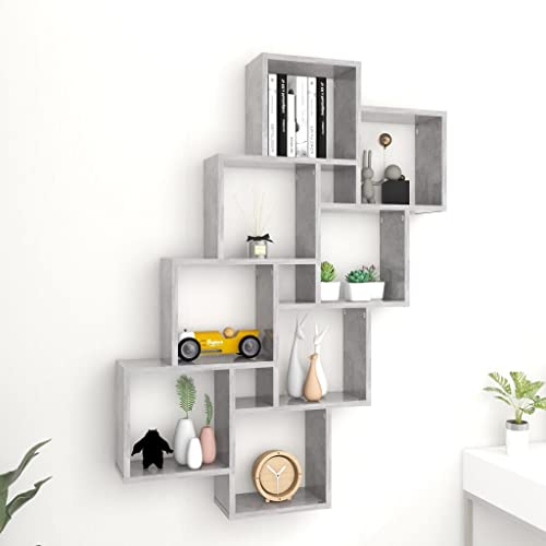 HANJIEFACAI Würfelregal Betongrau 90x15x119 cm Holzwerkstoff Modern Wall Shelf Storage Organizer Bookshelf Display Unit for Living Room Bedroom Office von HANJIEFACAI
