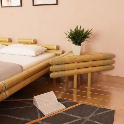 HANJIEFACAI beistelltisch,Bedside Table,beistelltisch Holz,Side Table,Nachttische 2 STK. 60x60x40 cm Bambus NaturGeeignet für Schlafzimmer, Wohnzimmer, Eingang, Korridor von HANJIEFACAI